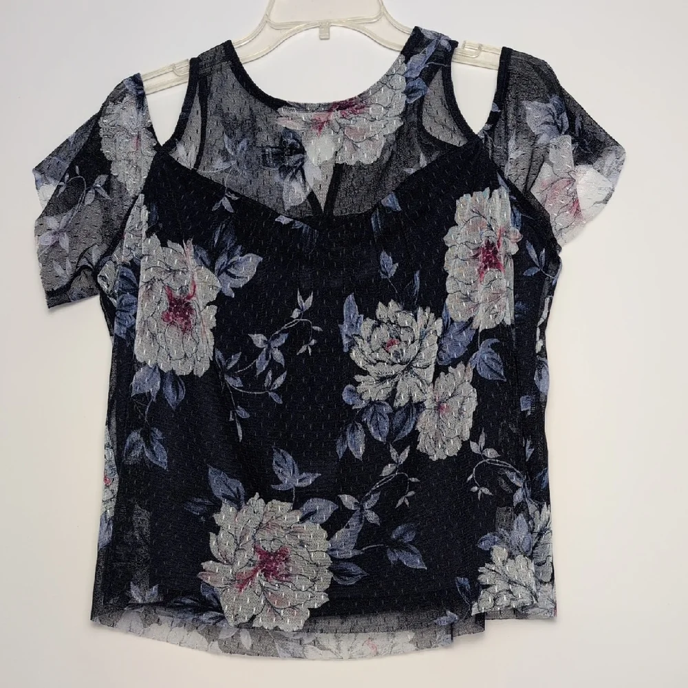 by & by Navy Floral Sheer Blouse
